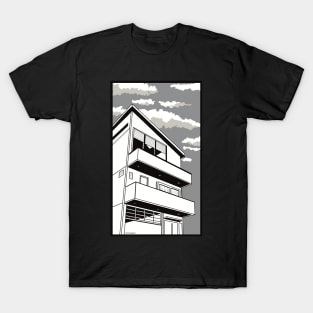 Oshi no Ko Anime and Manga Art | My Star Idol | Oshinoko Strawberry Productions Office Building in Black and White T-Shirt